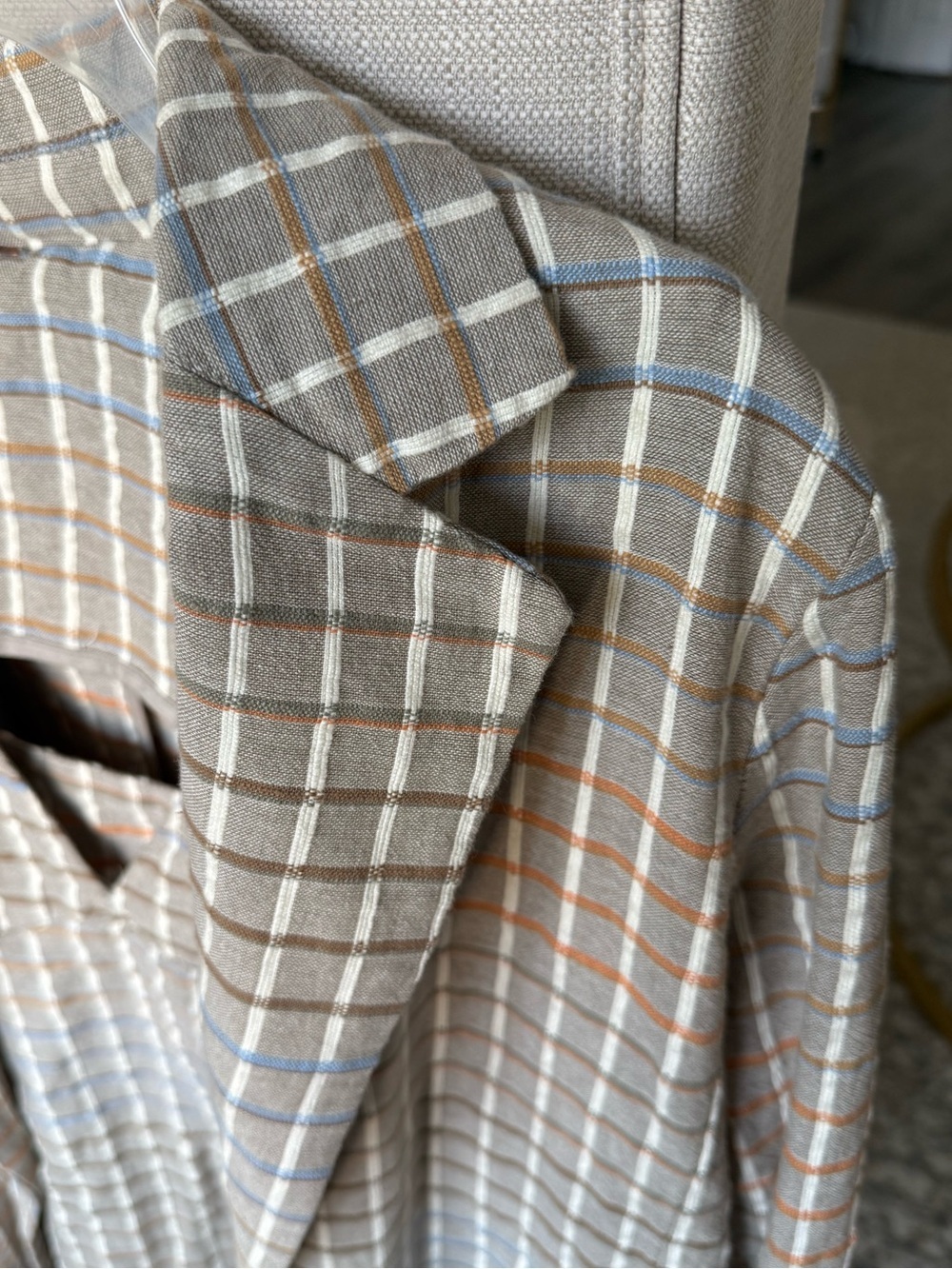 Free People Better Together Plaid Blazer & Mini Dress Set Taupe Cotton Size M - Picture 4 of 15